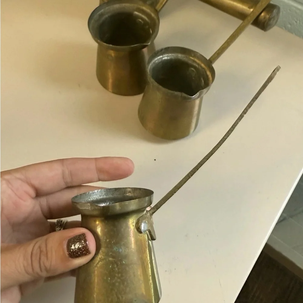 Vintage Engraved Brass‎ Turkish Dallah Handle Coffee Pot With 3 Pour Cups